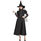Wabolay Witch Costume for Women Adult Wicked Witches Dress Outfit 3PCS Womens Halloween Black Gothic Plus Size Cosplay Woman