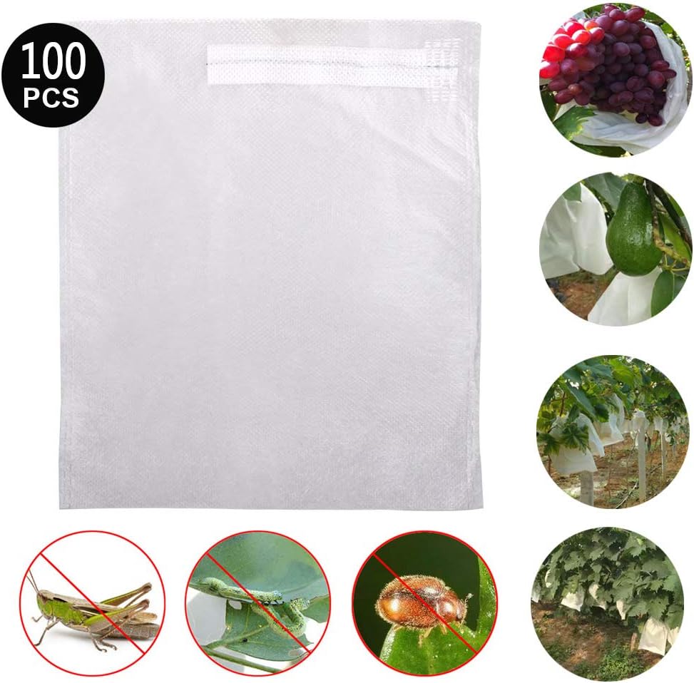 Garden Netting Bags, 100 Pack Nylon Net Barrier Bag with Drawstring for Protecting Plant Seed Fruit Flower Vegetable, Reusable Mesh Protect Bag, Against Bird