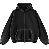 Aelfric Eden Hoodies Washed Solid Zip Up Hoodie Casual Cropped