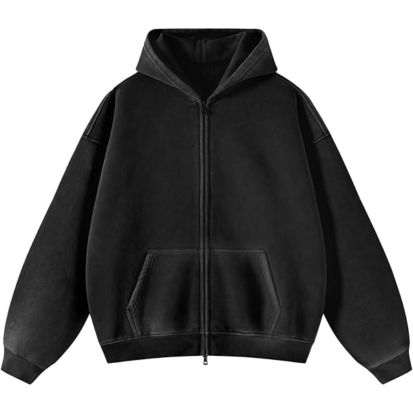 トップス vintage like sweat zip up tops Meladyan Women's Oversized Solid Zip Up Drawstring Long