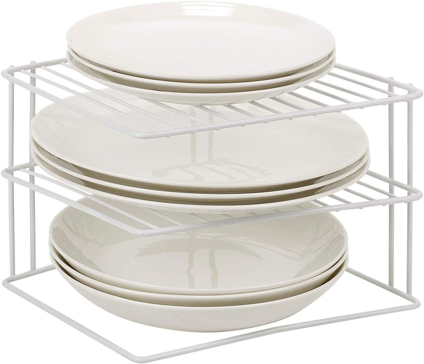 3 Tier Chrome Corner Kitchen Plate Rack Tidy Cupboard Shelf Insert Organiser (White)