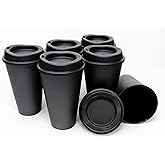Rolling Sands USA Made 16 oz Reusable Coffee Cups with Lids 6 Pk, To Go Travel Cups, Hot or Cold Drinks, Dishwasher and Microwave Safe, Black