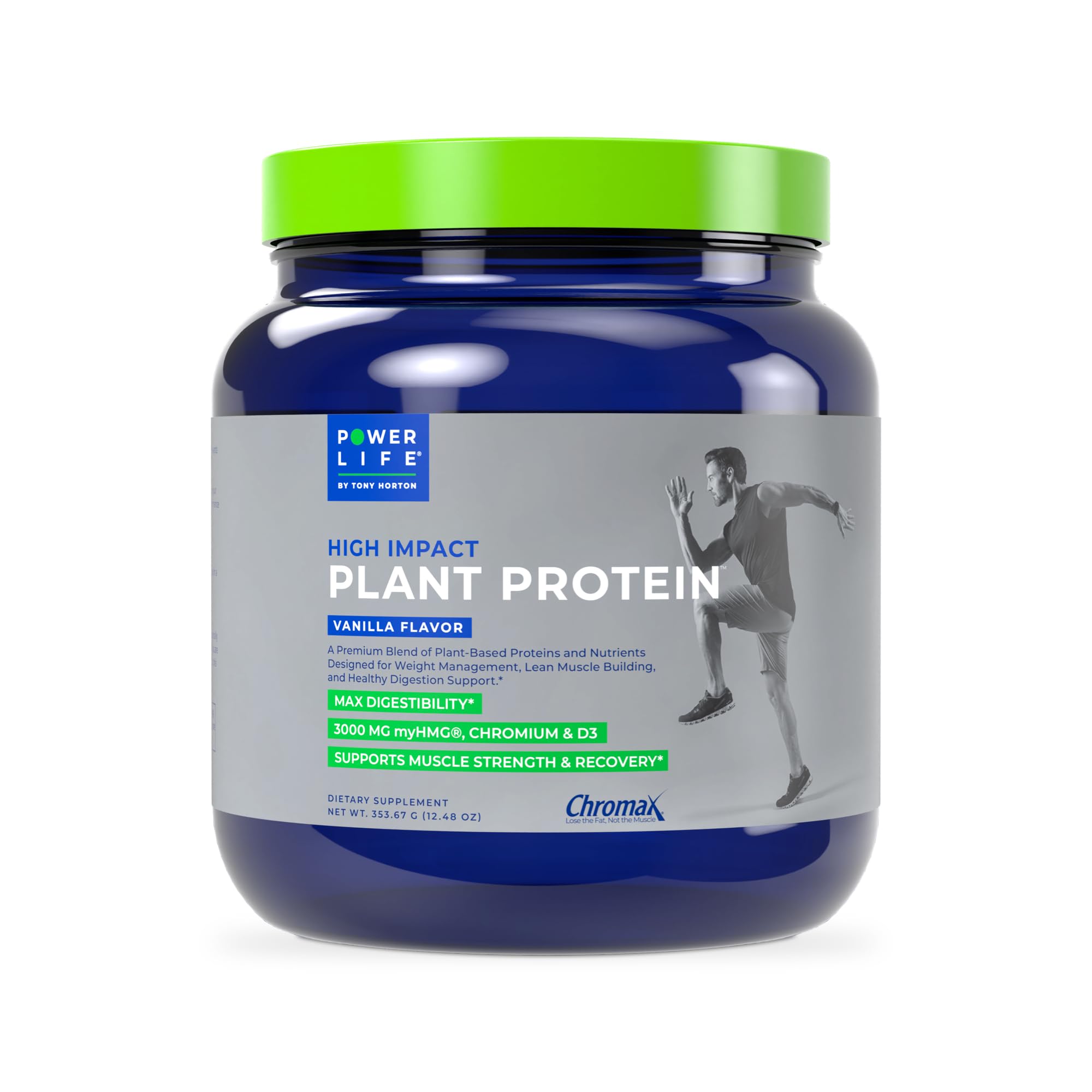 POWERLIFE Tony Horton High Impact Plant Protein Powder with 3000 MG of HMB (Vanilla - New Formula) Foundation Four Greens Drink with Pre & Pro Biotics, Essential Magnesium (Strawberry)