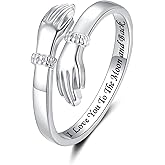 Step Forward Hug Ring for Women Sterling Silver, Adjustable Silver Hand Rings for Her, Birthday Anniversary Christmas Thanksgiving Day Gift Jewelry