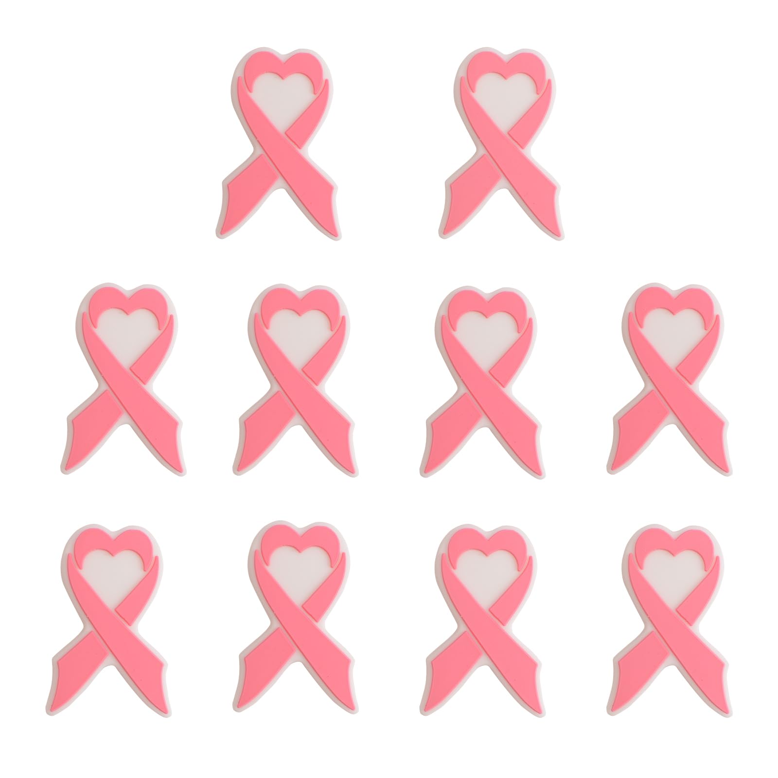 URROMA Pink Ribbon 10Pcs Breast Cancer Awareness Silicone Beads for DIY Necklace Bracelet Jewelry
