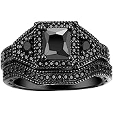 Black Gold Plated Womens Wedding Ring Sets Bridal Sets Princess cut Purple Cz Engagement Ring Wedding Band