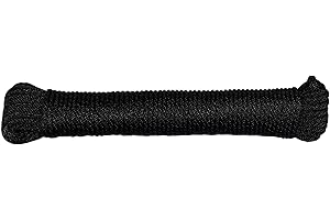 SGT KNOTS Solid Braid Nylon Utility Rope - Multipurpose Smooth Nylon Braided Utility Cord Line - for Anchors, Crafts, Towing 1/8" x 100ft (Black)