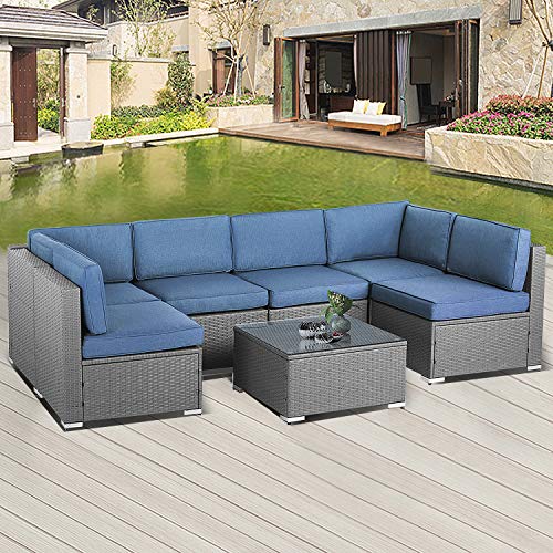 SOLAURA 7Piece Outdoor Furniture Set, Gray Wicker Patio Furniture
