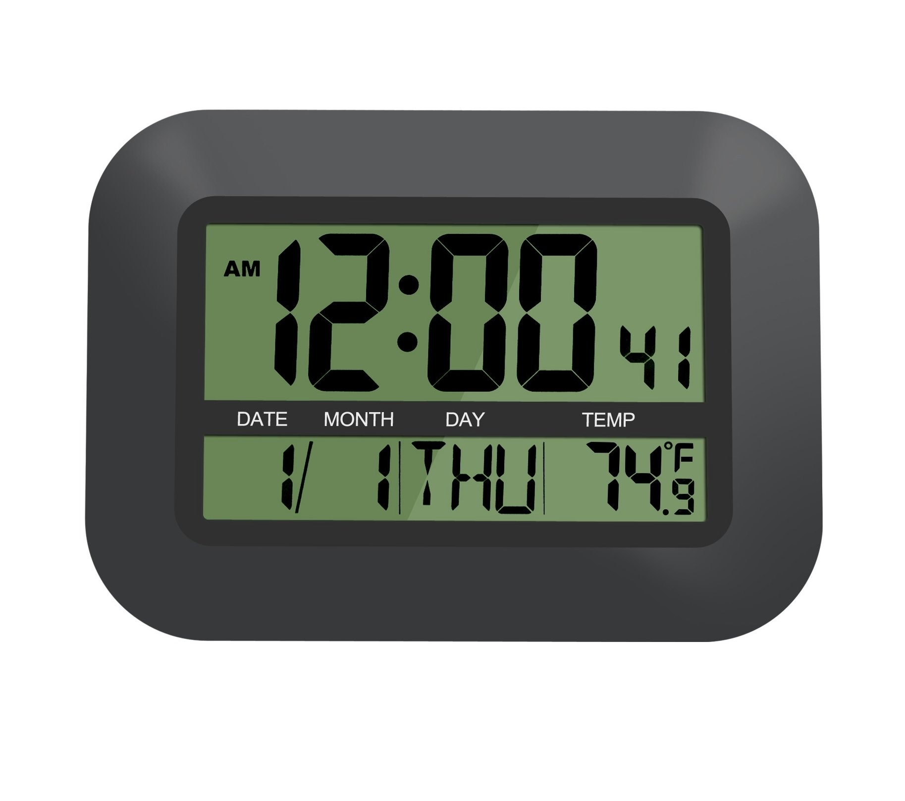 HeQiao Digital Wall Clock, Decorative Silent Desk Clock Simple Stylish Battery Operated Easy to Read Large LCD Alarm Clock with Calendar Temperature Snooze for Home Office (12 Inch, Night Black)