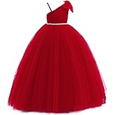 GetWish Tulle Flower Girls Dress One Shoulder Formal Princess Wedding Pageant Birthday Party Holiday Ball Gown Dresses