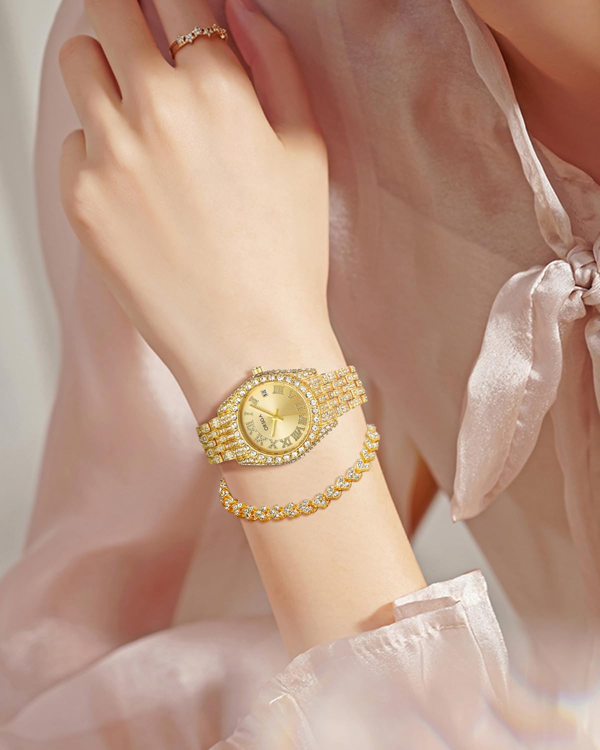 CIVO Ladies Watches Gold Stainless Steel Analogue Wrist Watches for Women Waterproof Minimalist Elegant Dress Women Watch Quartz Luminous Date Quartz Gifts Set for Ladies