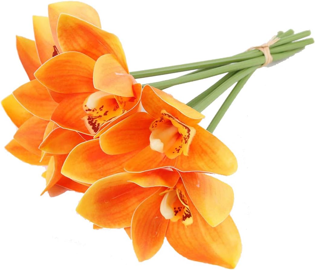 Amazon Com 6pcs Lot Orchid Bridal Bouquet Garland Living Room Wedding Home Decoration Artificial Plant Fake Flowers Cymbidium Orange Home Kitchen