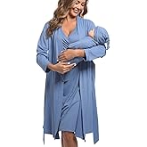 QTECLOR Mommy Robe Set for Maternity with Matching Swaddle Blanket, Delivery Labor Gown Robe for Hospital Women Dress
