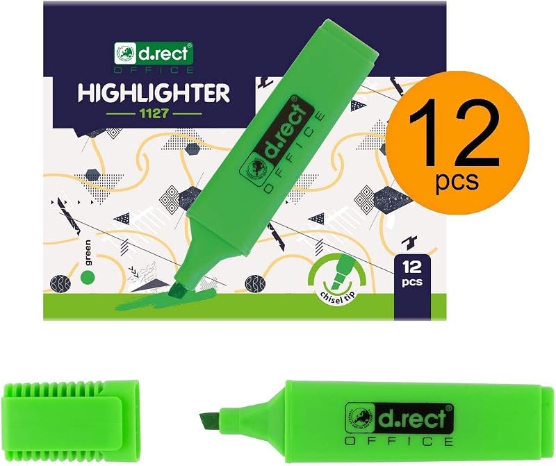 1127 - Evidenziatore con punta a scalpello, verde, 12 pezzi