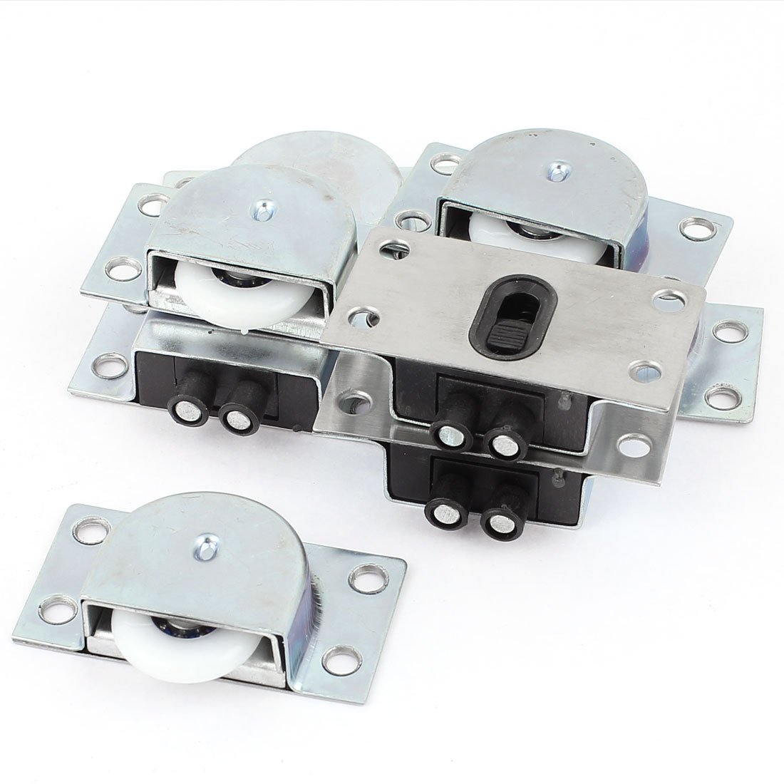 Sourcingmap Cabinet Wardrobe Plastic Wheel Metal Sliding Door Roller Set 4 Pair