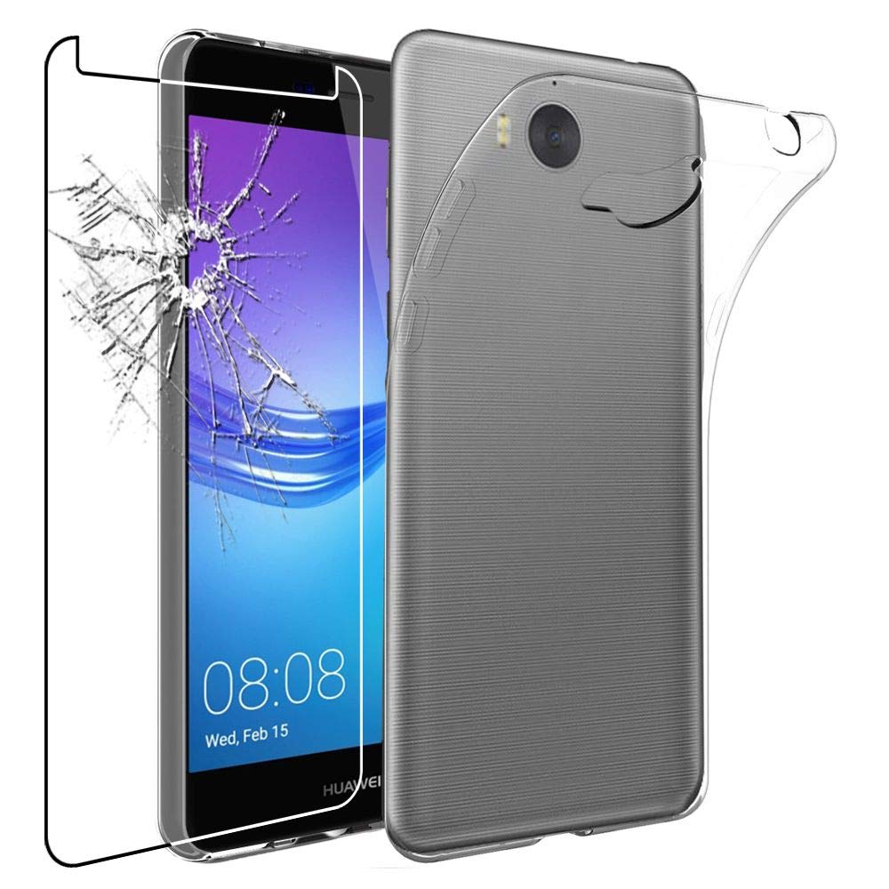ebestStar - for Huawei Y6 2017 Case, Silicone Cover, Premium Protection, Ultra Clear Transparent, Transparent + Glass Screen Protector