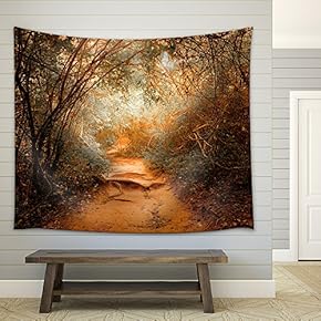 Surreal Colors of Fantasy Landscape at Tropical Jungle Forest with Tunnel and Path Way Through Lush - Fabric Wall Tapestry Home Decor - 51x60 inches