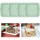 SHANIABELLE 4 Pcs Layer Cake Pans Set, 6 Inch Rainbow Cake Baking Pans,Silicone Cake Molds for Mother's Day Pizza Vegetable Pancake Quiche and Resin Crafts (Square)