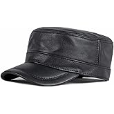 Men's Lambskin Leather Military Caps Cadet Army Caps Flat Top Cap