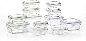 Glasslock 24 Piece Clear Tempered Glass Oven, Microwave, Dishwasher, Freezer, and Fridge Safe Storage Containers and Bakeware Set with BPA Free Plastic Lids