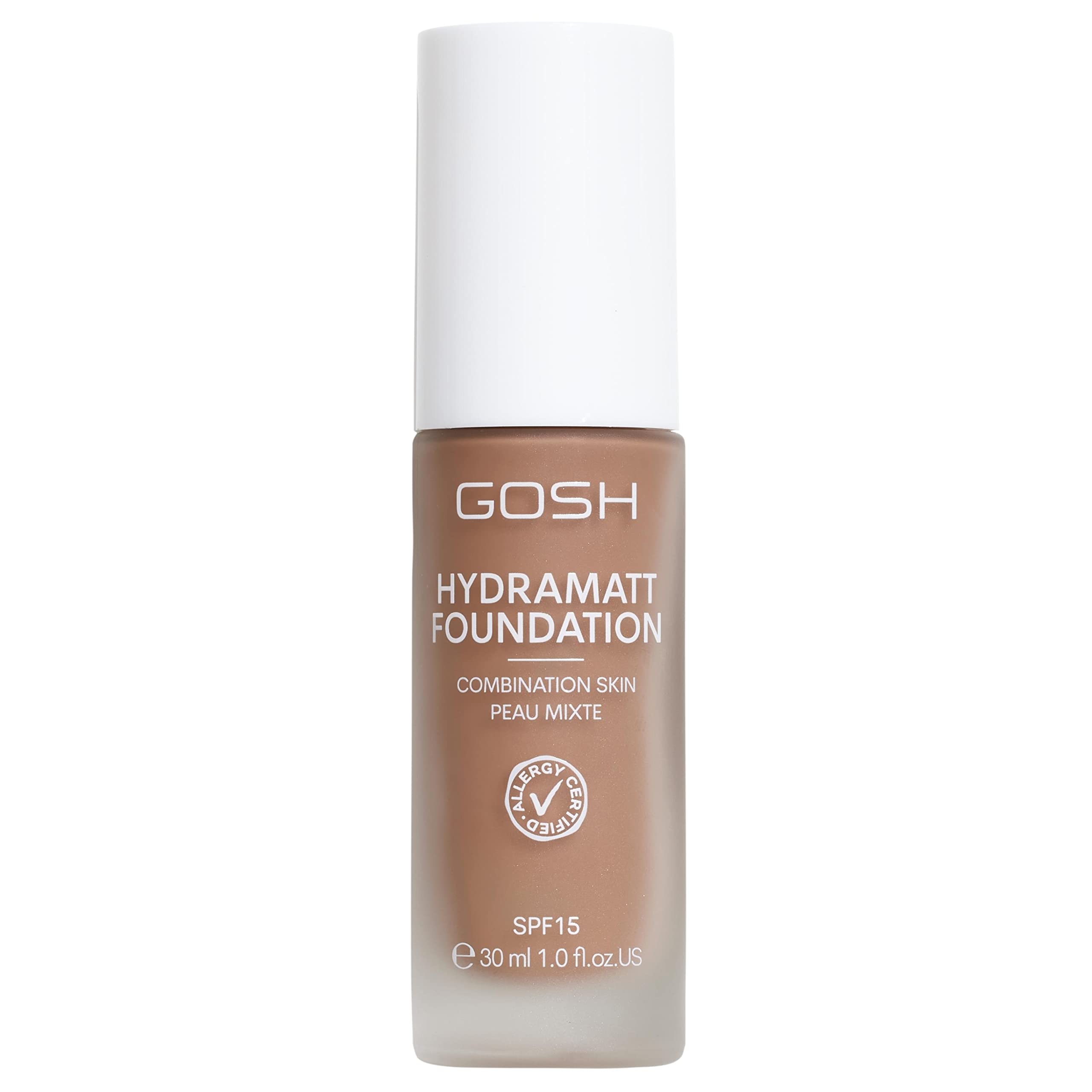 GOSH Foundation with SPF 15 for Light and Dark Skin, Vegan, Matte Makeup for Dry, Sensitive and Oily Skin, Smudge- and Sweat-Proof, Oil-Free, Adjustable Coverage, No Mask Effect, 014R