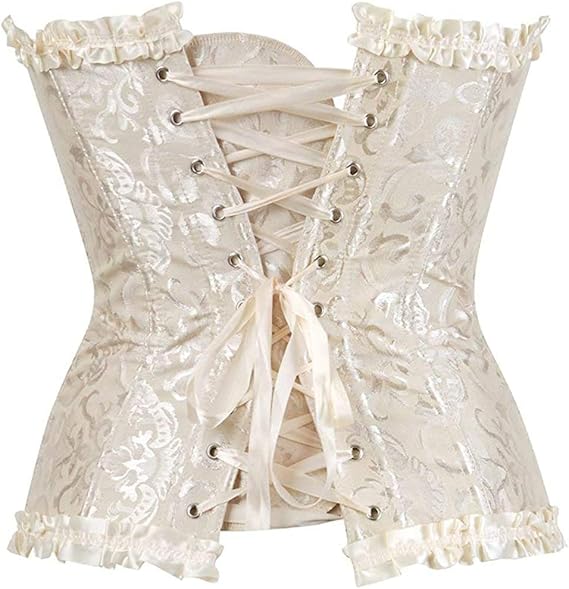 women's lacing corset top satin floral boned overbust body shaper bustier