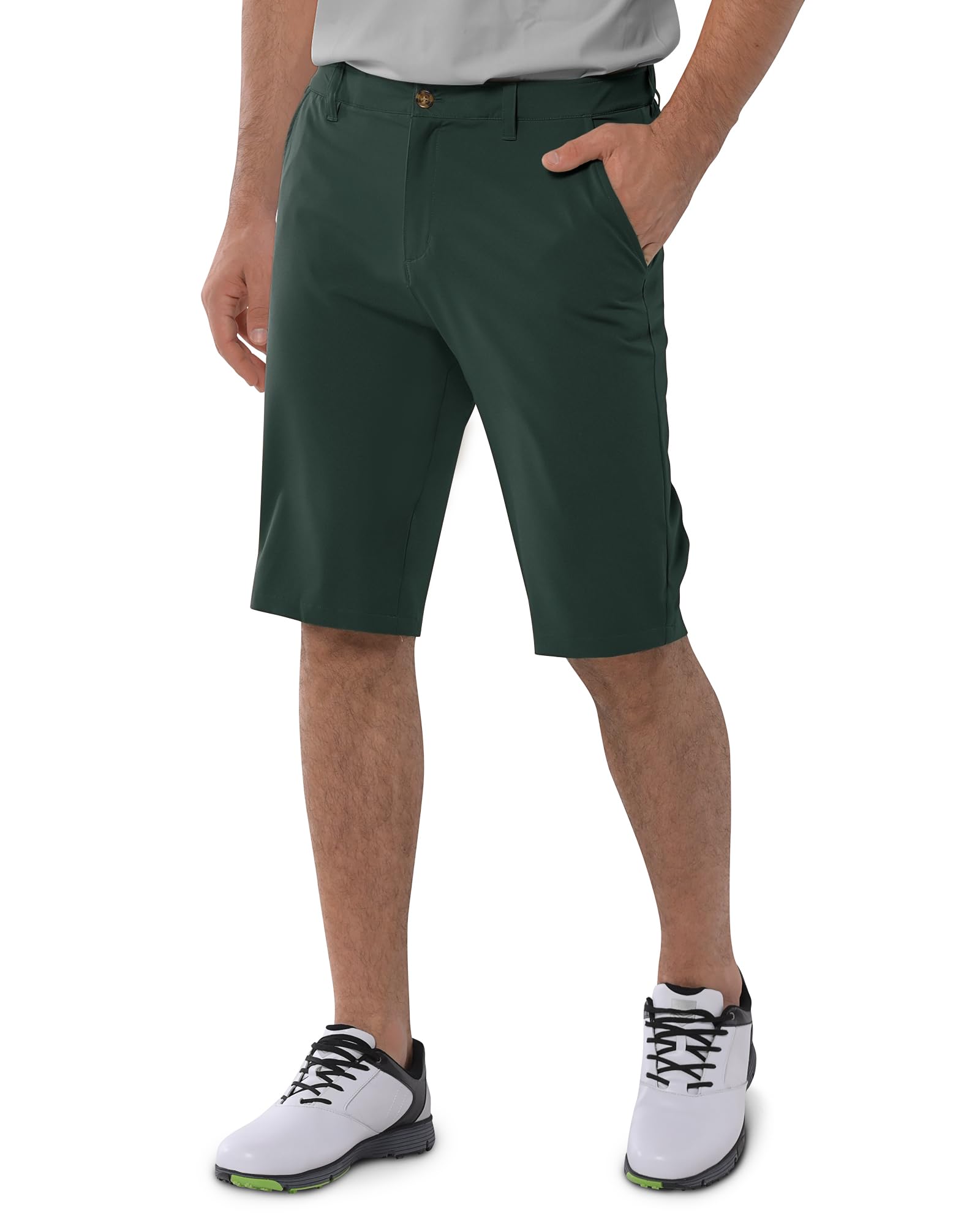 33,000ft Men's Golf Shorts Dry Fit, Lightweight Quick Dry Golf Stretch Shorts with Pockets 11" Inseam for Travel Casual Dark Green Image