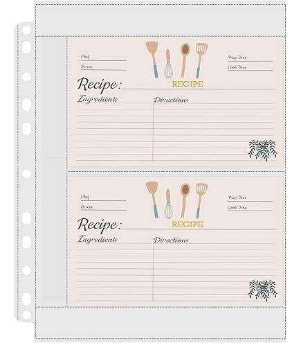 Amazon.com: 60 Pack 240 Pockets 4x6 Recipe Card Sleeves,3 Ring Binder  Recipe Card Protector Pages,Double Sided 2 Pocket Refill Sheets for Recipe  Book, 8.5x11 Inch Top Loading Clear Sleeve Sheets: Home &