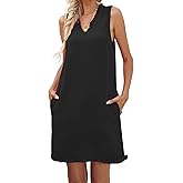 Famulily Women Cute Sleeveless Ruffled Deep V Neck Dresses Cotton Linen Dress for Summer Casual Shift Dress with Pockets