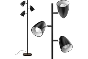 addlon Tree Floor Lamp with 3 Adjustable Rotating Lights and Matching LED Bulbs, Standing Tall Pole Lamps for Living Room, Bedroom, Home, Office - Black