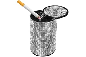 Sandfren Bling Car Ashtray, Crystal Rhinestone Smokeless Vehicle Cup Holder Cigarette Ashtray with Lid, Portable Auto Interior Accessories for Women Girls, Universal for Truck SUV Sedan (White)