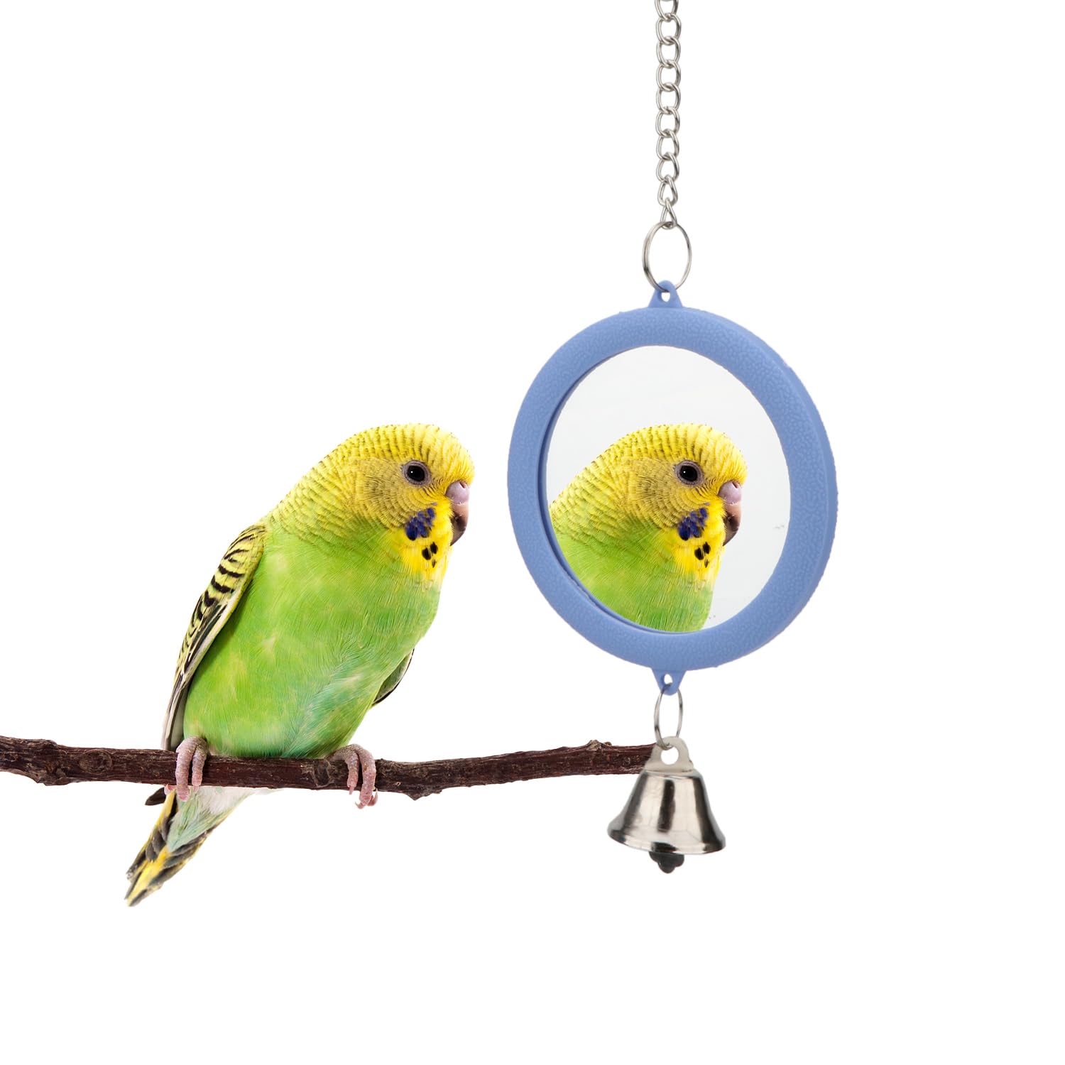 Hypeety Pet Bird Mirror with Bell Interactive Parrot Toy Bird Cage Mirror for Cockatiel Parakeets Canaries Budgie (BLUE)