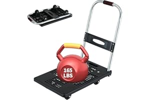 DIAMONDFORGE Push Cart Dolly - Lightweight Foldable Flatbed Platform Cart with 360 - Degree Rotating Wheels for Moving in Food Truck and Trailer, 165 lbs Load Capacity, Black