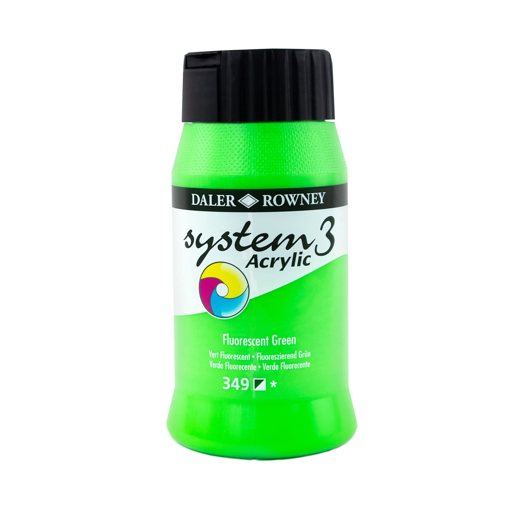 Daler-Rowney System3 Acrylic Paint, Plastic Pot, 16.91oz - 500 ml, Fluorescent Green