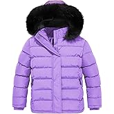 FARVALUE Girls' Winter Coats Thicken Fleece Lined Padded Hooded Puffer Jacket Coat for Girls