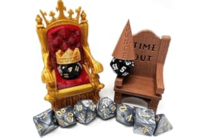 MunnyGrubbers - Dice Jail Cage - Time Out Chair & Dunce Hat - Chair of Shame - Crit Crown & Lucky Throne - (Random 7PC D20 Dice Set Included) - Gift for Dungeons and Dragons - DND - D&D - (Combo A)