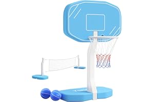 Yohood Pool Basketball Hoop or Pool Volleyball Net, 2 in 1 Pool Toys Pool Accessories Pool Games for Inground Pools, Swimming Poolside Basketball Set for Kids Adults