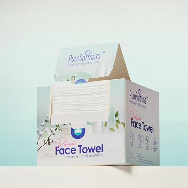PURESOFTNESS LUXURIOUSLY SOFT DISPOSABLE FACE TOWEL, 100% COTTON, EXTRA LARGE 12″ X 10″ ULTRA SOFT DRY WIPE FOR FACE WASH, MAKEUP REMOVER, BIO-BASED TOWELETTE FOR SENSITIVE SKIN 80 COUNT (1 PACK)