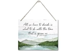 AUII JO DESIGN Inspirational Quote Sign, All We Have to Decide is What to Do with The Time That is Given Us - J.R.R. Tolkien, Hanging Printed Wall Plaque Wood Signs, Office Decor, Home Décor Wall Art 10X7.8inch