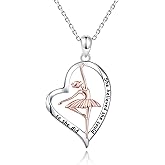 ACJFA Ballerina Ballet Necklace Gifts for Women : 925 Sterling Silver Heart Ballet Dancer Necklace Dance Recital Gifts for Teens