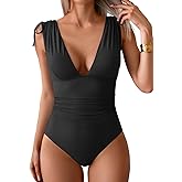 Maevier One Piece Swimsuit for Women Tummy Control Ruched Bathing Suit Sexy High Cut Swimwear V Neck Swim Suit