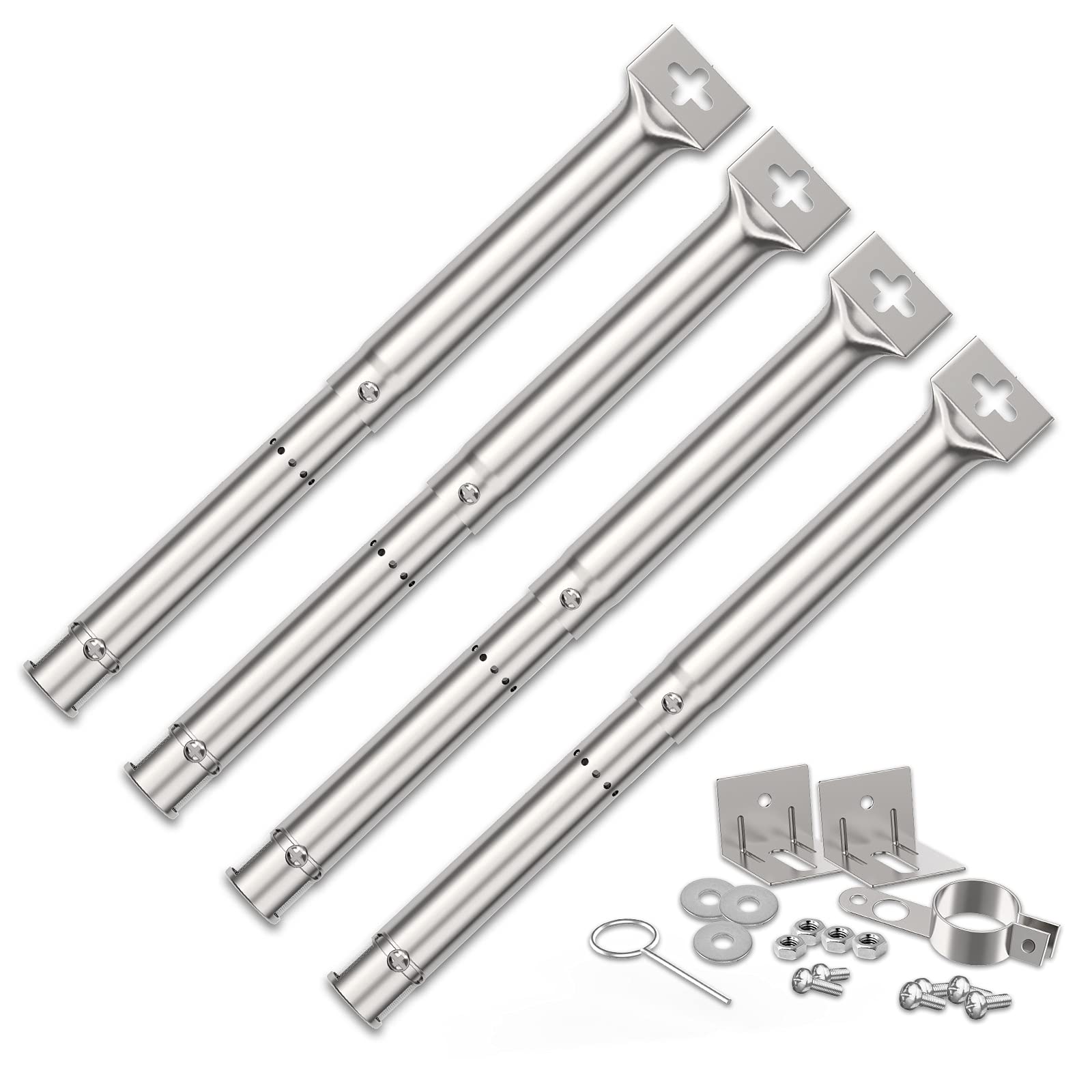 Coisien Adjustable Burners 30.8 to 44.9 CM,Universal Burners Stainless Steel Accessories for Gas Barbecue, Spare Parts for Master Forge Perfect Flame Uniflame Lowes and other Barbecue Grills (4pack)