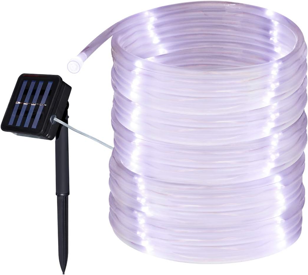 Tuokay, Solar Garden Lights, Outdoor Rope Lights, Waterproof 12m 100 LED 8 Twinkling Modes Fairy Lights