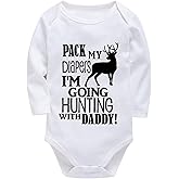 WOOYONGING Pack My Diapers I'm Going HUNTING With Daddy Newborn Outfits Long Sleeve Baby Clothes