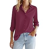 LOMON Button Down Shirt for Women Spring Summer Tops Long Sleeve Business Dressy Casual Blouses Collared Work Outfits Clothes