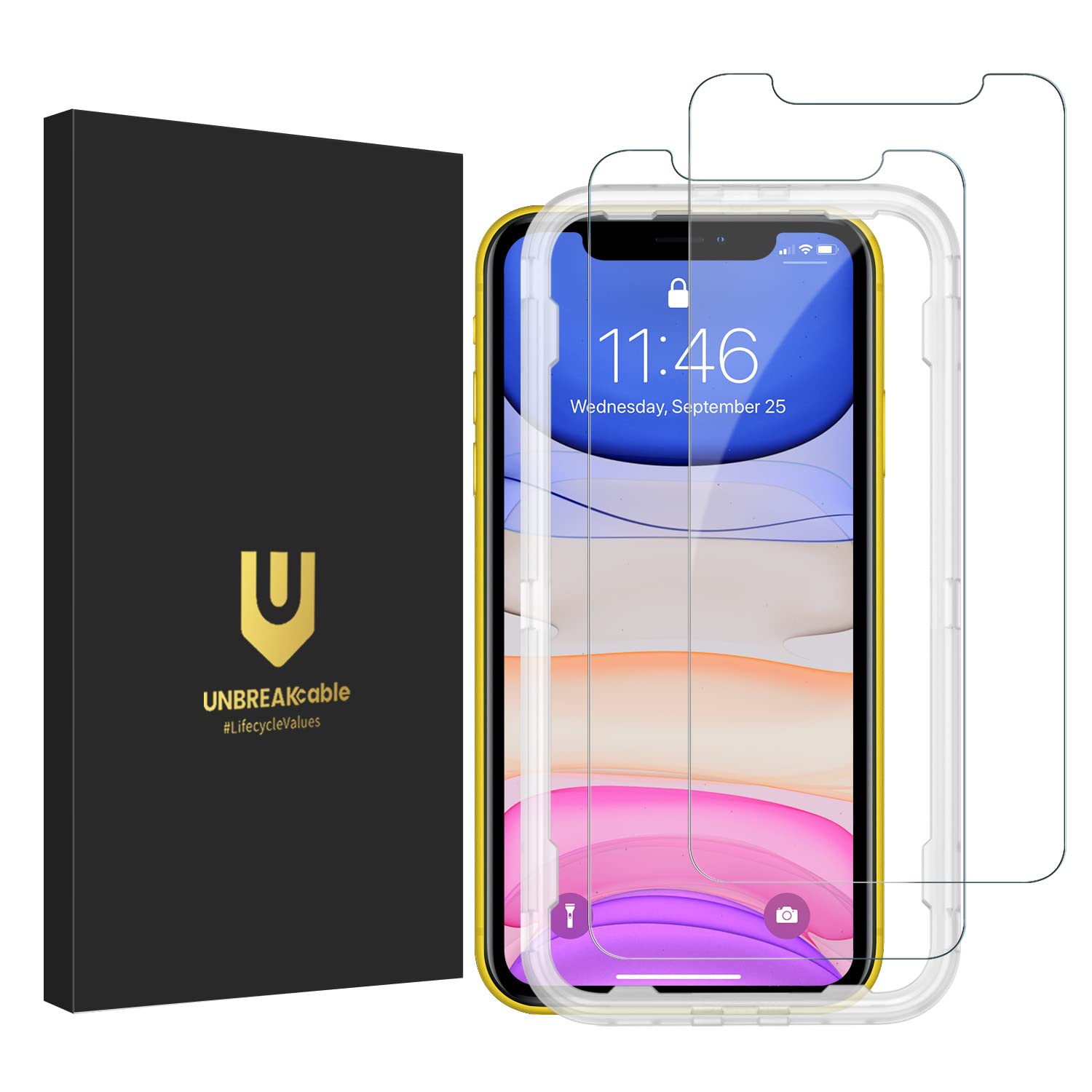 UNBREAKcable Screen Protector iPhone 11/XR, Phone Screen Protector, Anti-Scratch/Fingerprint, Bubble Free, Perfect fit, 99.9% transparency, Series Dual Defense Premium Tempered Glass 6.1 Inch, 2 Pack