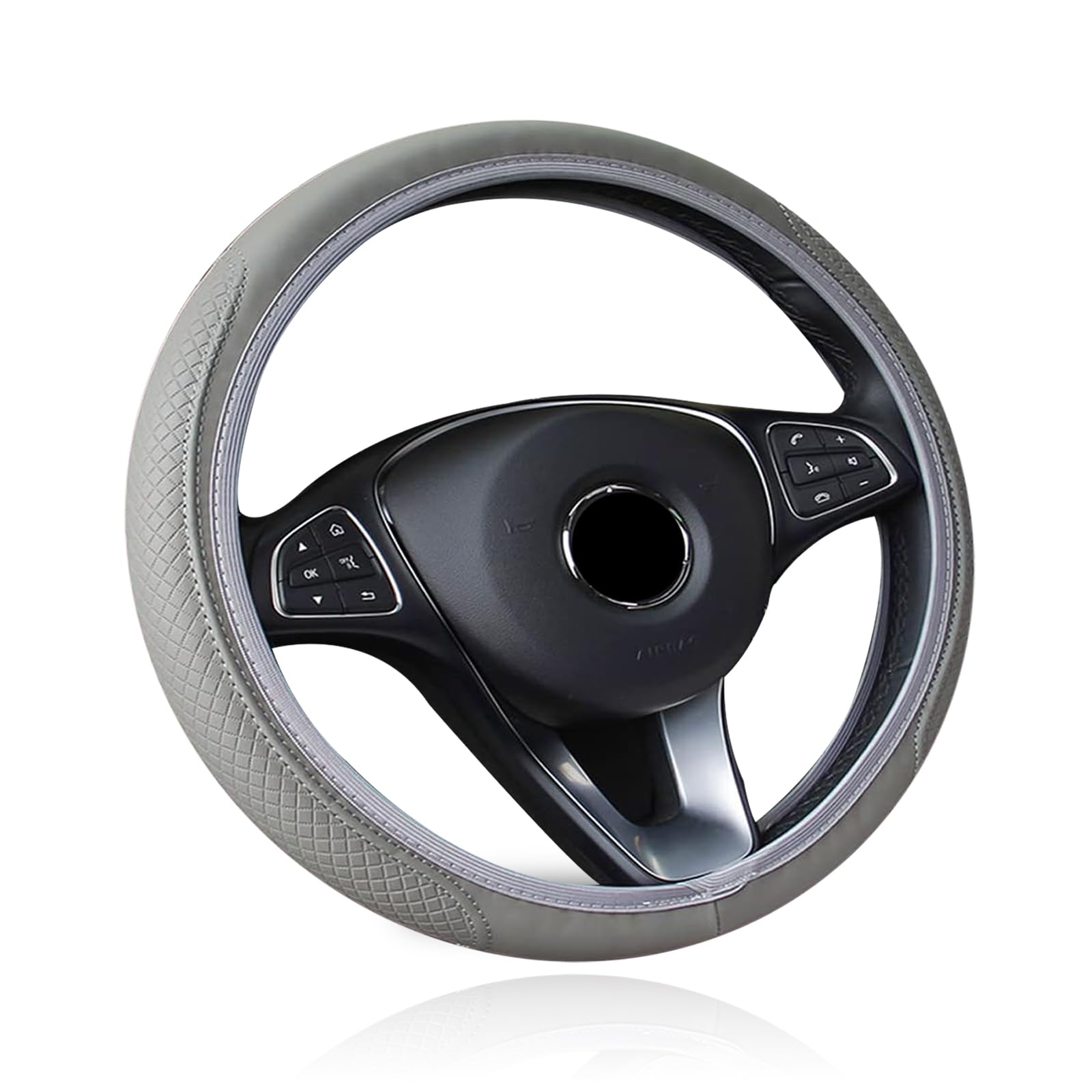 Photo 1 of NOTISH Car Steering Wheel Cover Protector Microfiber Leather, Elastic, Breathable Anti-Slip Odorless, 15 Inches Universal (Gray)