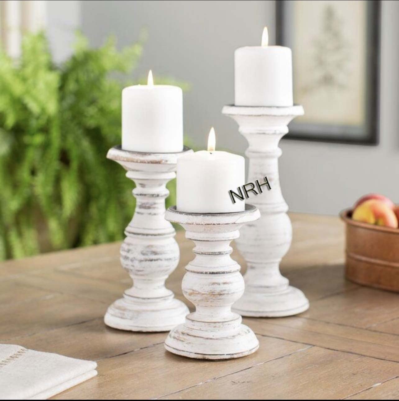 Antique Wooden Candle Holders Pillar - Set of 3 Wood Candlestick Holders Rustic Candle Holder Set Distressed Pillar Holders Tealight Holders for Wedding Table Centrepieces Farmhouse Home Decor