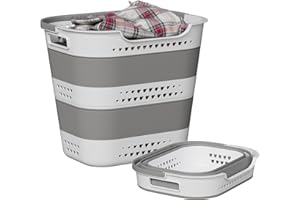Collapsible Plastic Laundry Basket Hamper with Handles, Large 42L Portable Rubber Clothes Basket, Pop Up Storage Container/Or