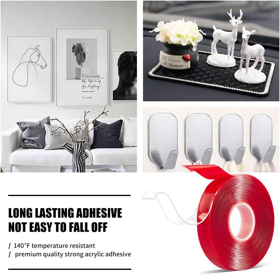 Double Sided Tape Heavy Duty - 1/2" 10' Transparent Strong Adhesive Removable Double Sided Mounting Tape for Home Decor, Wall Decor, Room Decor, Office Decor(Pack of 1 Roll) : Office Products
